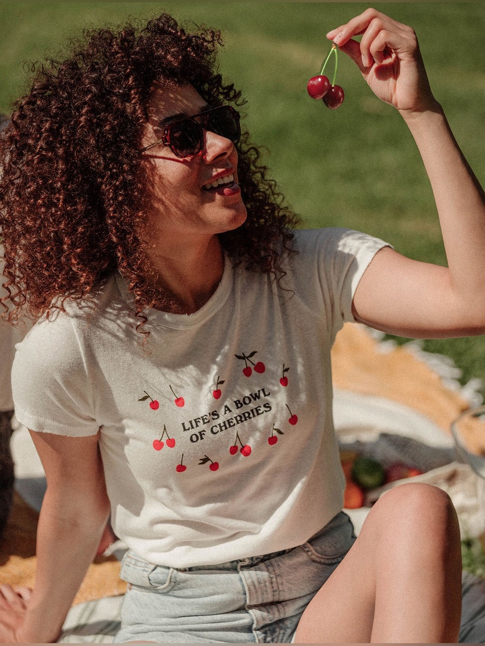 Junk Food Clothing Vintage White Tee with Red Cherry Graphic